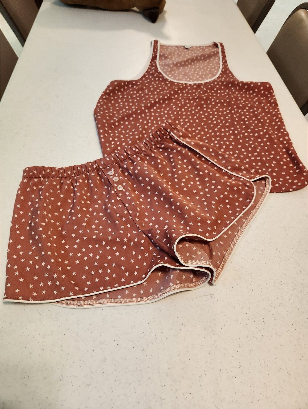 Aerie Rust Color Star Pajama Set Size Small  Shorts Loungewear